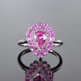 14k Gold 0.85 Ctw Natural Padparadscha Sapphire & Diamond & Solitaire Ring