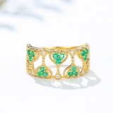 14k Yellow Gold 0.34 Ctw Natural Emerald & Diamond & Art Deco Ring