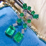 14k Gold 2.55 Ctw Vivid Green Natural Emerald & Diamond Earrings