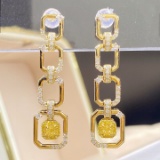 14k Gold 0.91 Ctw Natural Yellow Diamond & Diamond Earrings