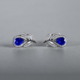 14k Gold 1.52 Ctw Natural Sapphire & Diamond Earrings