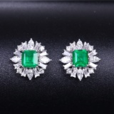 14k Gold 1.26 Ctw Vivid Green Natural Emerald & Diamond Earrings