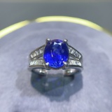 14k Gold 3.53 Ct Natural Sapphire & Diamond & Solitaire Ring