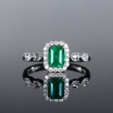 14k Gold 1.26 Ctw Natural Emerald & Diamond Ring