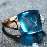 14k Gold 12.72 Ct Natural Topaz & Diamond & Solitaire Ring
