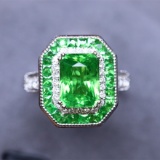 14k Gold 2.40 Ctw Natural Tsavorite & Diamond & Cocktail Ring