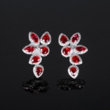 14k Gold 2.87 Ctw Natural Ruby & Diamond Earrings