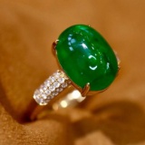 14k Gold 4.75 Ctw Vivid Green Natural Emerald & Diamond Ring