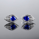 14k Gold 1.59 Ctw Natural Sapphire & Diamond Earrings