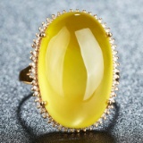 14k Gold 20.85 Ct Natural Prehnite & Diamond & Solitaire Ring