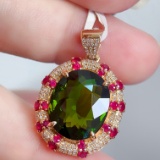 14k Gold 9.00 Ct Natural Tourmaline & Diamond Pendant