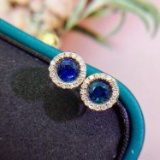 14k Gold 0.80 Ctw Natural Sapphire & Diamond Earrings