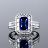 14k Gold 2.78 Ctw Natural Sapphire & Diamond & Cocktail Ring