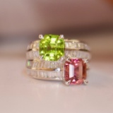 14k Gold 6.95 Ctw Natural Tourmaline & Diamond & Toi Et Moi Ring
