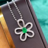 14k Gold 0.67 Ctw Vivid Green Natural Emerald & Diamond Pendant