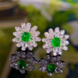 14k Gold 1.18 Ctw Vivid Green Natural Emerald & Diamond Earrings