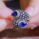 14k Gold 1.69 Ctw Vivid Blue Natural Sapphire & Diamond Ring