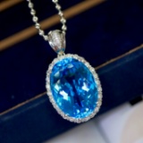 14k Gold 18.24 Ctw Natural Topaz & Diamond Pendant