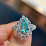14k Gold 2.16 Ctw Natural Paraiba Tourmaline & Diamond Ring