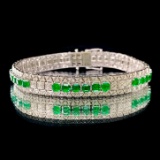 14k Gold 3.75 Ctw Vivid Green Natural Emerald & Diamond Bracelet