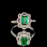 14k Gold 1.11 Ctw Vivid Green Natural Emerald & Diamond & Cocktail Ring/pendant