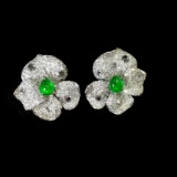 14k Gold 1.19 Ctw Vivid Green Natural Emerald & Diamond Earrings
