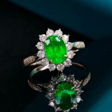 14k Gold 1.58 Ctw Vivid Green Natural Emerald & Diamond Ring/pendant