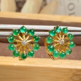 14k Gold 2.20 Ct Natural Emerald & Sapphire Earrings