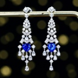 14k Gold 1.15 Ctw Vivid Blue Natural Sapphire & Diamond Earrings