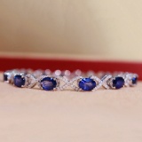14k Gold 8.57 Ctw Natural Sapphire & Diamond Bracelet