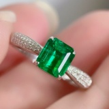 14k Gold 1.44 Ctw Vivid Green Natural Emerald & Diamond Ring