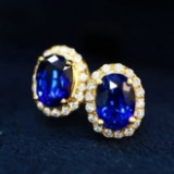 14k Gold 1.75 Ctw Natural Sapphire & Diamond Earrings