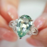 14k Gold 3.16 Ctw Natural Aquamarine & Diamond & Solitaire Ring