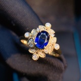 14k Gold 0.81 Ct Natural Sapphire & Diamond & Art Deco Ring
