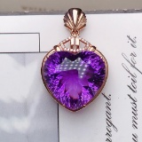 14k Gold 18.50 Ct Natural Amethyst & Diamond Pendant