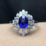 14k Gold 1.75 Ctw Vivid Blue Natural Sapphire & Diamond Ring