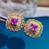 14k Gold 1.29 Ctw Natural Sapphire & Diamond Earrings