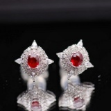 14k Gold 1.16 Ctw Natural Ruby & Diamond Earrings