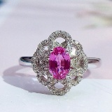 14k Gold 1.10 Ctw Natural Padparadscha Sapphire & Diamond & Cocktail Ring