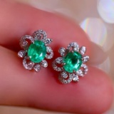 14k Gold 1.41 Ctw Natural Emerald & Diamond Earrings