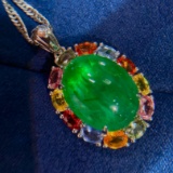 14k Gold 11.63 Ctw Vivid Green Natural Emerald & Sapphire Pendant