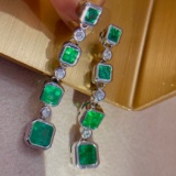 14k Gold 3.92 Ctw Vivid Green Natural Emerald & Diamond Earrings