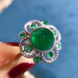14k Gold 3.90 Ctw Natural Emerald & Diamond & Art Deco Ring