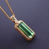 14k Gold 4.48 Ct Natural Tourmaline & Diamond Pendant