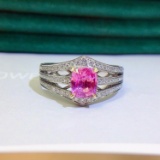 14k Gold 1.31 Ctw Natural Padparadscha Sapphire & Diamond Ring