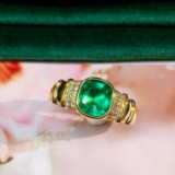 14k Gold 1.67 Ctw Vivid Green Natural Emerald & Diamond Ring