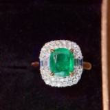 14k Gold 2.24 Ctw Vivid Green Natural Emerald & Diamond & Cocktail Ring/pendant