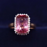 14k Gold 3.88 Ct Natural Tourmaline & Diamond & Solitaire Ring
