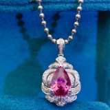14k Gold 1.80 Ctw Natural Padparadscha Sapphire & Diamond Pendant