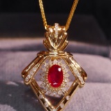 14k Gold 1.10 Ctw Natural Ruby & Diamond Pendant